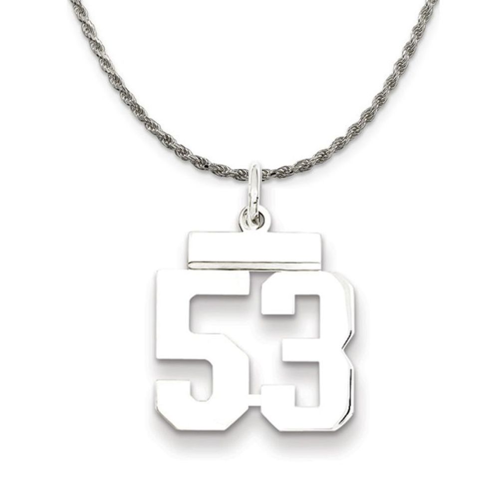 Sterling Silver Athletic Lg Polished Number 53 Necklace - 18 Inch